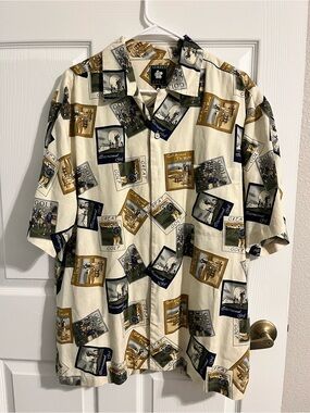 Aureus Silk Cream Golf-Print Short Sleeve Button-Down Shirt